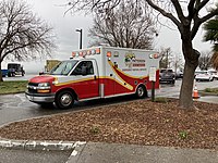 A Patterson-West Stanislaus ambulance on scene of the Westley Rest Area on the Interstate 5.