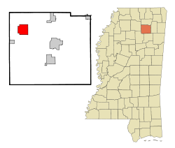 Location of Thaxton, Mississippi