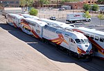 New Mexico Rail Runner commuter trains in the yard across from Alvarado Transportation Center in April 2006