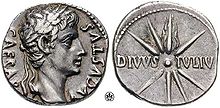 An Augustus denarius, stating CAESAR AVGVSTVS; and on the reverse: DIVVSIVLIV(S), which the population at large took to mean Son of God S0484.4.jpg