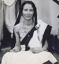 Savitri Devi's avowed Nazism, combined with her advocacy of animal rights and vegetarianism, has made her a figure of interest to ecofascists. Savitri Devi, July 1945.jpg