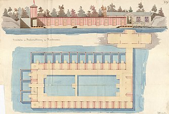 Ritning till Simskola och badinrättning för fruntimmer av Adolf Wallander 1859