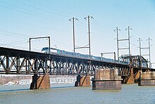 Amtrak Acela Express crosses the Susquehanna River in Maryland on a bridge built by the PRR in 1906. Southbound Acela Express crossing the Susquehanna River Bridge.jpg