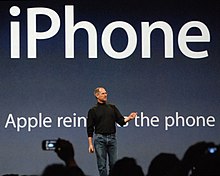 Apple founder Steve Jobs introducing the iPhone in 2007 Steve Jobs presents iPhone (cropped).jpg
