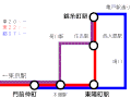 都07・東20・22の経路（都07は青）