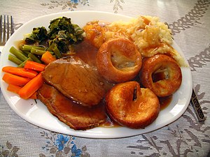 A traditional Sunday roast: roast beef, vegeta...