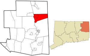 Location in Windham County and the state of Connecticut.