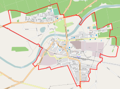 Mapa konturowa Wronek, w centrum znajduje się punkt z opisem „Klasztor Franciszkanów”