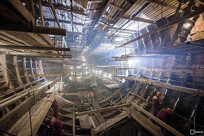 Москва, январь 2018 года. Строительство станции глубокого заложения Савёловская Большой кольцевой линии