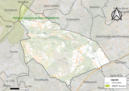 Carte de la ZNIEFF de type 2 sur la commune.