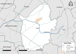 Carte en couleur présentantle réseau hydrographique de la commune