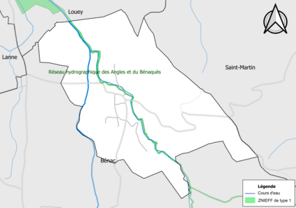 Carte de la ZNIEFF de type 1 sur la commune.