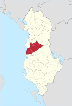 Разположение на област Тирана в Албания.