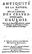 Paul-Yves Pezron : Antiquité de la Nation et de la langue des Celtes autrement appelez Gaulois, 1703 (halaman sampul).