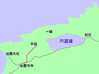 1914年先营运的出云今市至平田之间的路线图