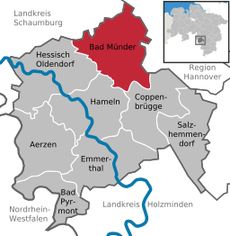 Bad Münders beliggenhed i Niedersachsen.