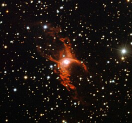 Die bipolêre planetêre newel NGC 6537 afgeneem met die New Technology Telescope by La Silla-sterrewag.[1] Foto: ESO