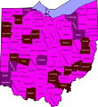 Map of COVID-19 cases by county in Ohio