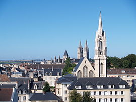 July 2010 view of downtown Caenand the Abbey of St. Étienne