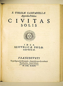 Tommaso Campanella's Civitas Solis envisoned a utopian city where private property is abolished Campanella Civitas Solis.jpg