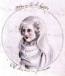 Cassandra Austen's drawing of Mary Queen of Scots in Jane Austen's burlesque juvenile History of England CassandraAusten-MaryQueenofScots.jpg