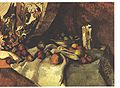 Paul Cézanne: Still life with apples, 1895–1898, tặng cho Bảo tàng Nghệ thuật Hiện đại. Tranh sơn dầu trên vải, 27 × 361⁄2" (68.6 × 92.7 cm).