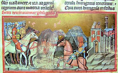 Chronicon Pictum, Hungarian, Apor, Botond, Byzantine, Constantinople, duel, medieval, chronicle, book, illumination, illustration, history