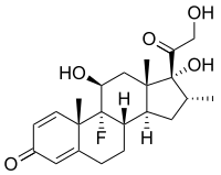 Skeletal structural formula of the immunosuppressive drug dexamethasone Dexamethasone structure.svg