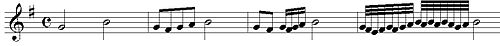 an example of the use of diminution (taken from Wikipedia : http://it.wikipedia.org/wiki/Abbellimenti_%28musica%29)