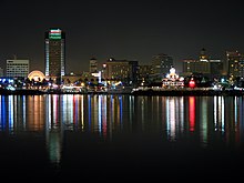 View of downtown from the Queen Mary at night Downtown Long Beach.jpg