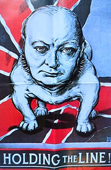 Poster depicting Winston Churchill as a "British Bulldog" English WW2 Propaganda poster depicting Winston Churchill as a bulldog with title Holding the line!.jpg