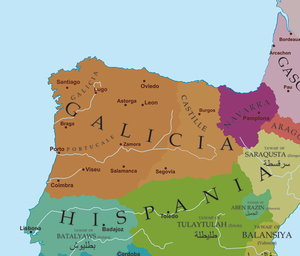 Mapa político do noroeste da Península Ibérica no ano 1064, previo á creba política do reino alto-medieval de Galicia.