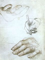 Bocetos en tiza de las manos de Erasmo, por Holbein el Joven. Obsérvese la artritis en las articulaciones.