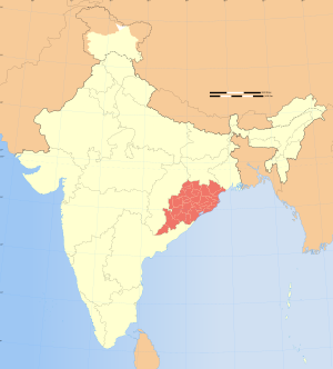Map of India showing location of Orissa