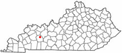 Location of Central City within Kentucky.