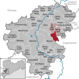 Läget för kommunen Lichtenstein i Landkreis Zwickau