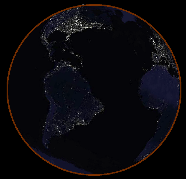 Ilustrasi bagaimana kenampakan Bumi dari Bulan ketika terjadi gerhana Bulan total. Cincin merah di sekitar Bumi berasal dari atmosfer yang menyerap cahaya biru dan hanya meneruskan cahaya merah saja. (Sumber: http://commons.wikimedia.org/)