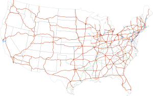 Map of the Interstate Highway System crisscrossing the U.S.