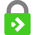 Lime-green padlock with broken arrow