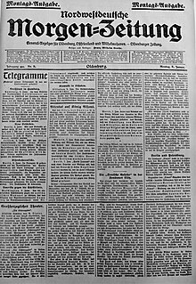 Titelseite Nordwestdeutsche Morgen-Zeitung 1911-01-09