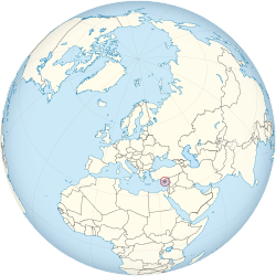 Northern Cyprus on the globe (Europe centered)