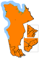 Map of the ridings in this region, coloured to identify the party they elected in the 2011 election