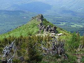 L'Obří skály, un sommet de 1 082 mètres d'altitude du massif de Hrubý Jeseník, dans les Sudètes tchèques. (définition réelle 2 592 × 1 944)
