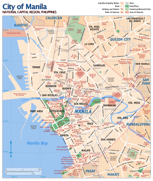 English: Street map of Manila, Philippines wit...