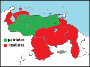 녹색이 공화파 점령 지역이고 붉은색은 왕당파 지역.