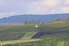 View from the der Großen Hub near Eltville am Rhein über die Bubenhäuser Höhe hinweg (mit dem Tempelchen) nordwestwärts zu den bewaldeten Dreibornsköpfen