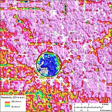 Decorah crater: aerial electromagnetic resistivity map (USGS) USGS Decorah crater.jpg