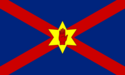 St Patrick's Saltire with the background of St Andrew's Saltire, defaced with a golden six pointed star representing the six counties of Northern Ireland, containing the red hand of Ulster.