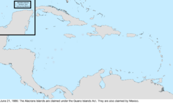 Map of the change to the United States in the Caribbean Sea on June 21, 1884
