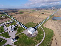 Aerial view of the Virgo detector.